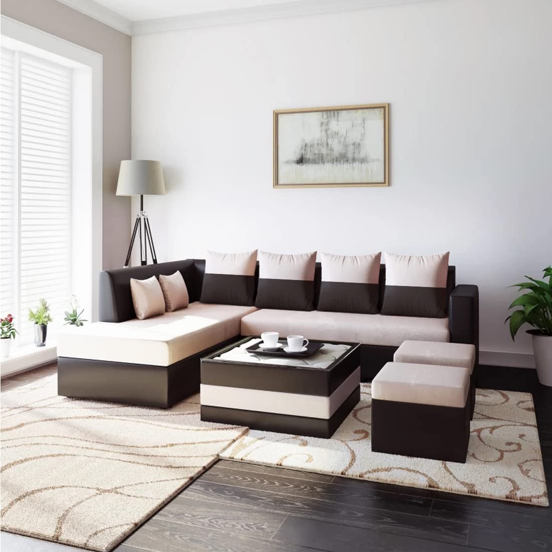 Casacomfort Marbo 8 Seater Fabric LHS L Shape Sofa Set with 1 Centre Table & 2 Ottomans (Cream-Brown), 5- to 6-Person Sofa (B0BKT2SS3V) Amazon Price History, Amazon Price Tracker