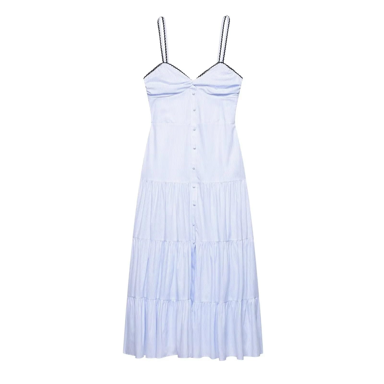 Fond De Robe Femme Robe mi-longue décontractée sans manches à bretelles et rayures for femme, confortable dos nu, collection été