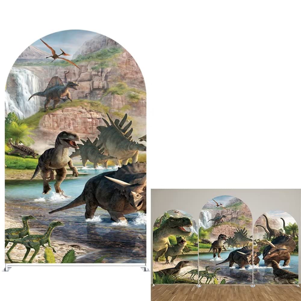 NIVIUS PHOTODinosaur Arched Backdrop 4x7ft Arch Wall Covers Stretchy Photography Background for Birthday Party Decoration