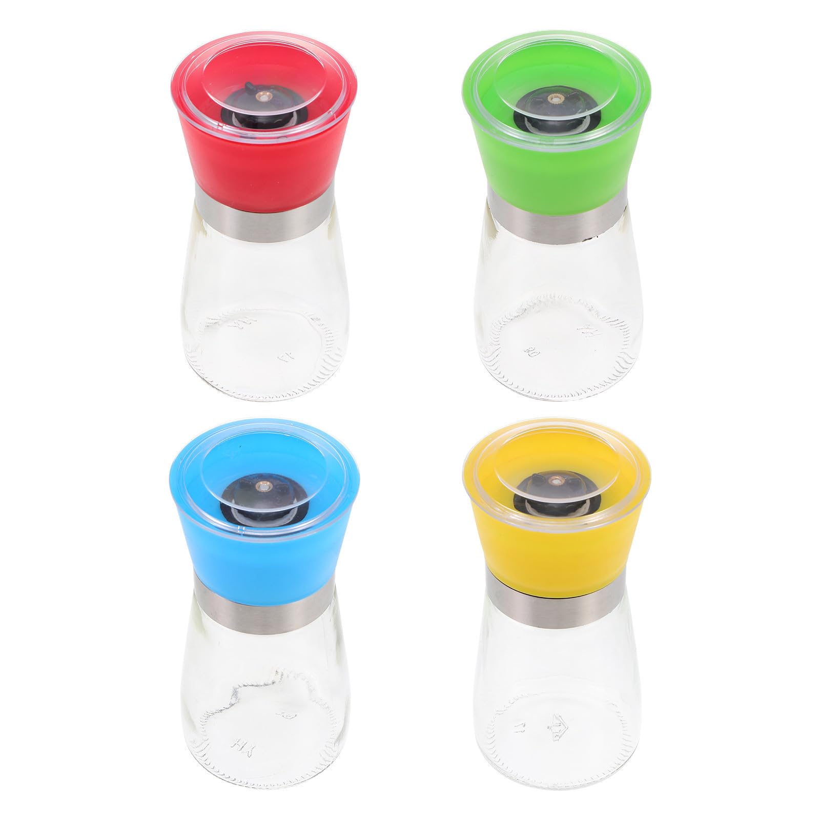 Molinillo de Pimienta Manual de 4 Piezas con Cuerpo de Vidrio y Anillo de Acero Inoxidable, Fácil de Operar y Limpiar para Uso en Cocina y Uso Doméstico