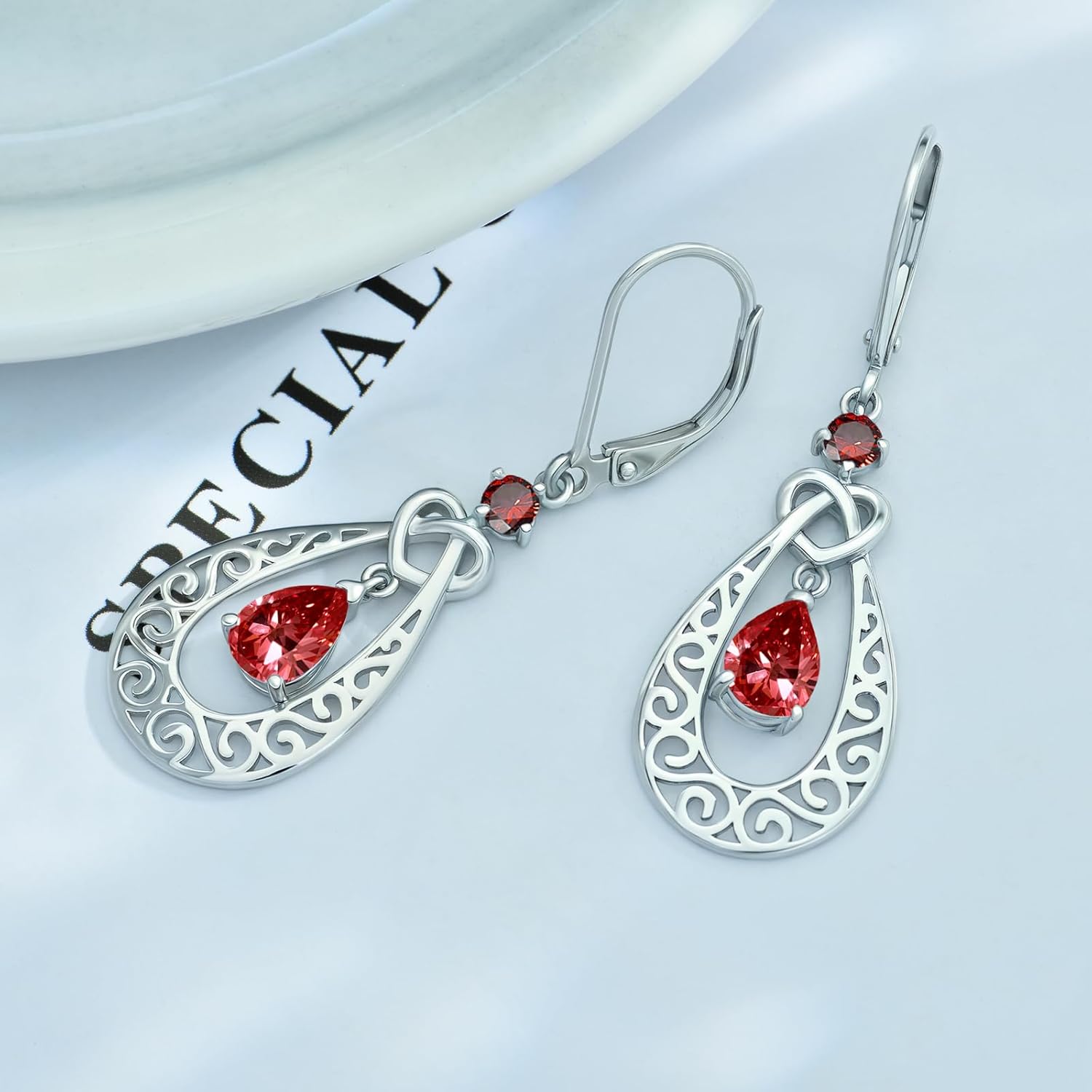 Teardrop Birthstone Dangle Drop Earrings Sterling Silver Infinity Filigree Leverback Earrings, Infinity Love Birthday Anniversary Valentines Day Gifts for Her Women Mom Wife - Image 2