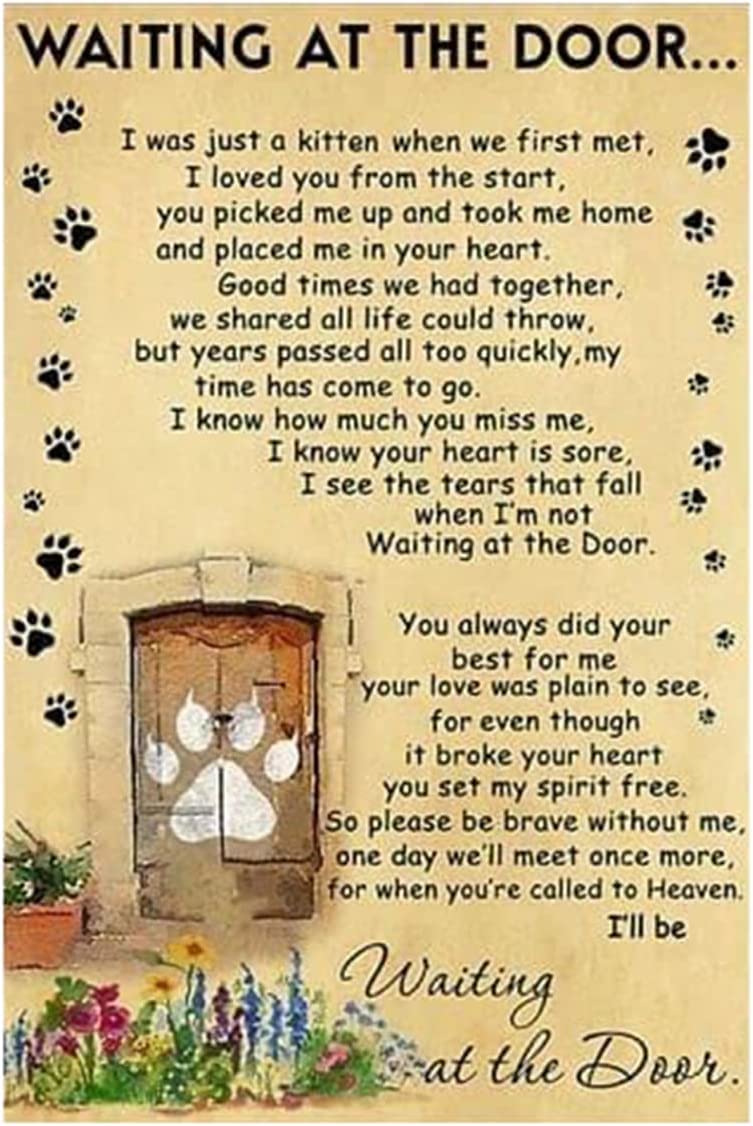 Vintage Cat Tin Sign - 'I'll Be Waiting At The Door' Metal Wall Decor 5.5x8 Inches For Home & Bar