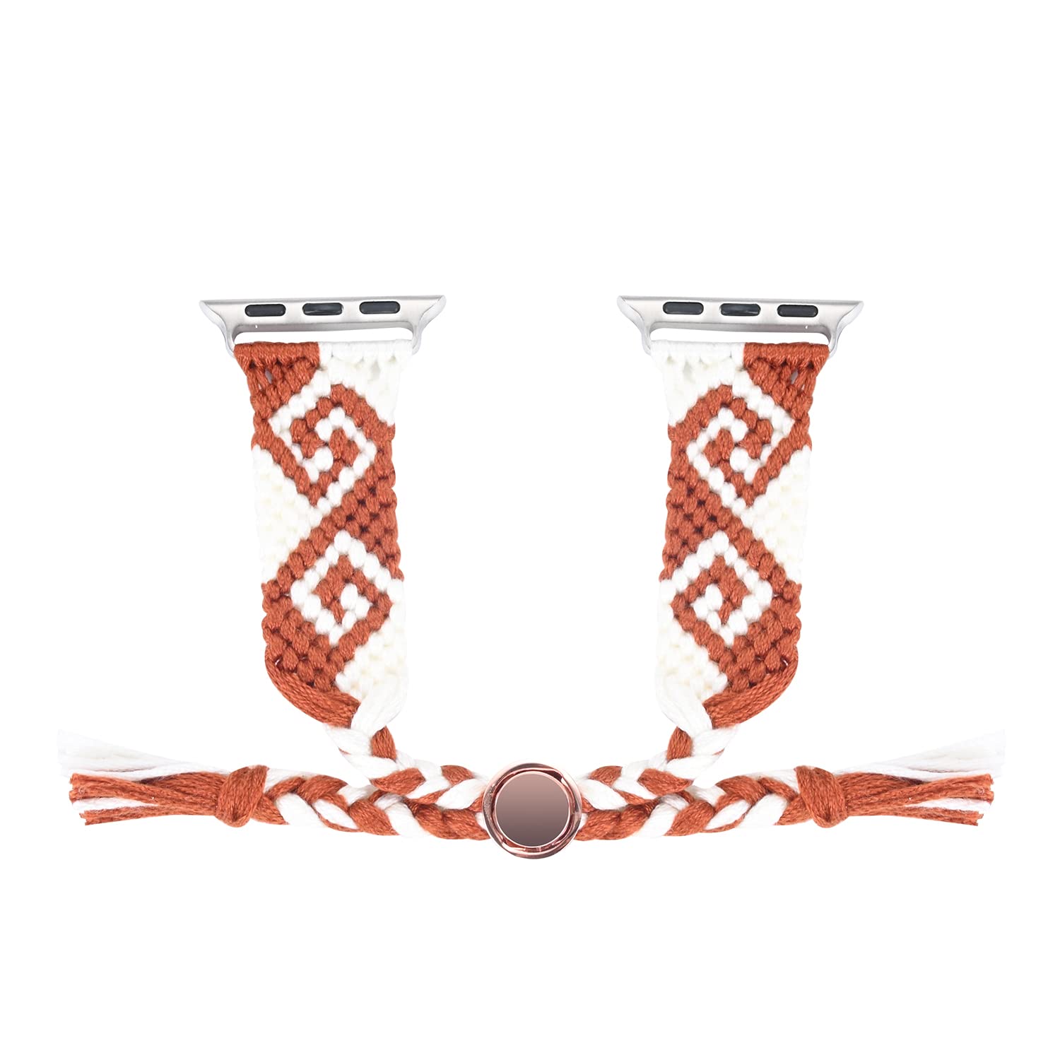 Euler 2th Generation Cotton Woven Watch Band for Apple Watch Series 9 8 7 6 SE(LH-White-Coffe, 42/44/45mm)