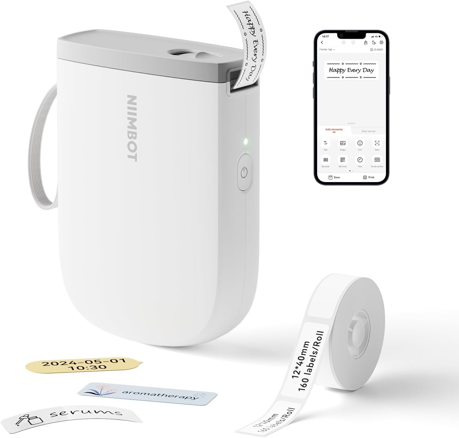 NIIMBOT D11 Label Maker, Upgrade HD Label Printer, Mini Label Maker Machine with Tape Bluetooth Thermal Labelling Machine Small Sticker Printer for Home Kitchen School Office, White - Small - White