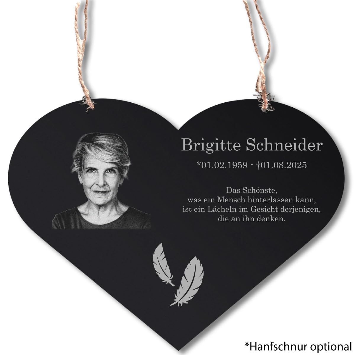 Paule Black Personalisierter Herz Grabschmuck Foto Gravur - Acrylglas Schwarz Hochglanz 400 x 300 mm - wetterfest und wasserfest für Draußen und Innen, für Opa, Oma, Mama, Papa und andere Verstorbene