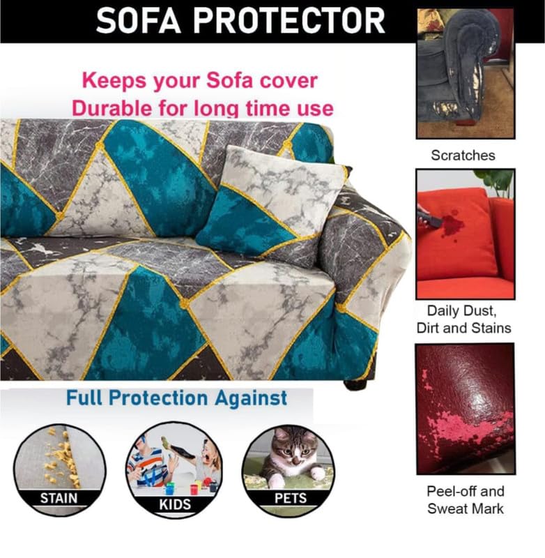 Image of HK Printed 5 Seater Sofa Cover Big Elasticity Cover Stretch Universal Sofa Slipcover 5 Seater (3 Seater Size 185-230cm and 1 Seater Size 90-145cm)