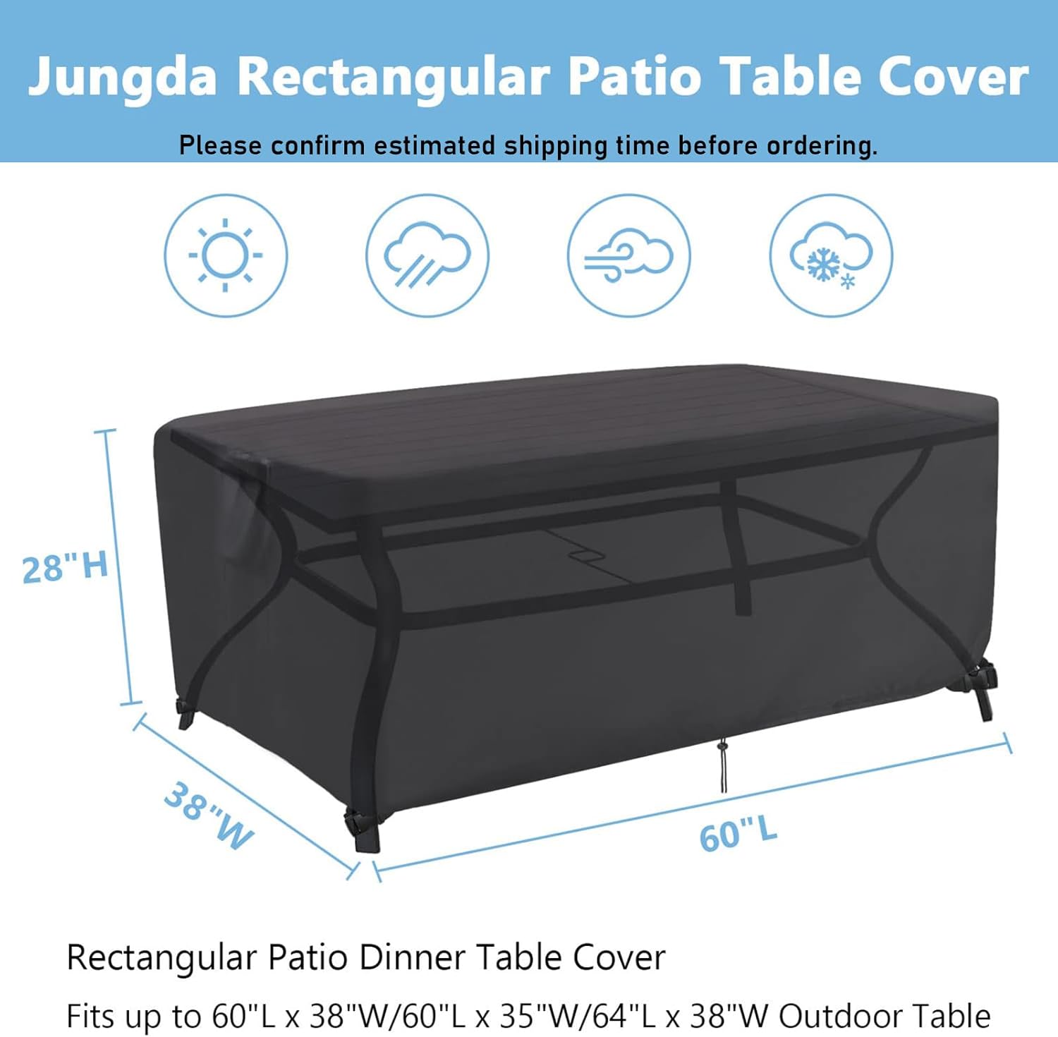 Outdoor Dining Table Cover, 60 Inch Rectangle Patio Dining Table Cover, Waterproof Outside Table Covers Furniture Covers - 60 X 38 X 28 Inch