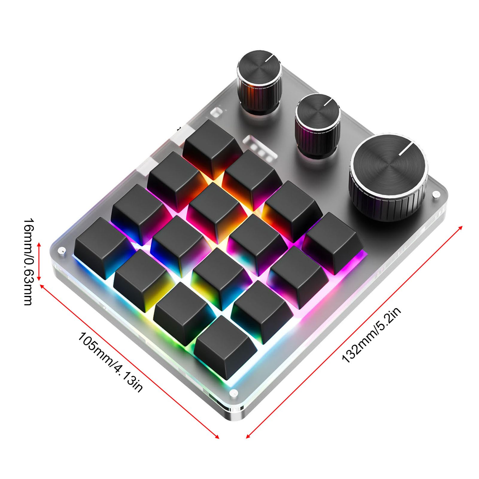 Tosuny Tastiera Macro Programmabile, Tastiera da Gioco Bluetooth a 16 Tasti con 3 Manopole e Controller del Volume, Macro OSU Retroilluminata a LED RGB per Wins, OS X (con (BLACK)