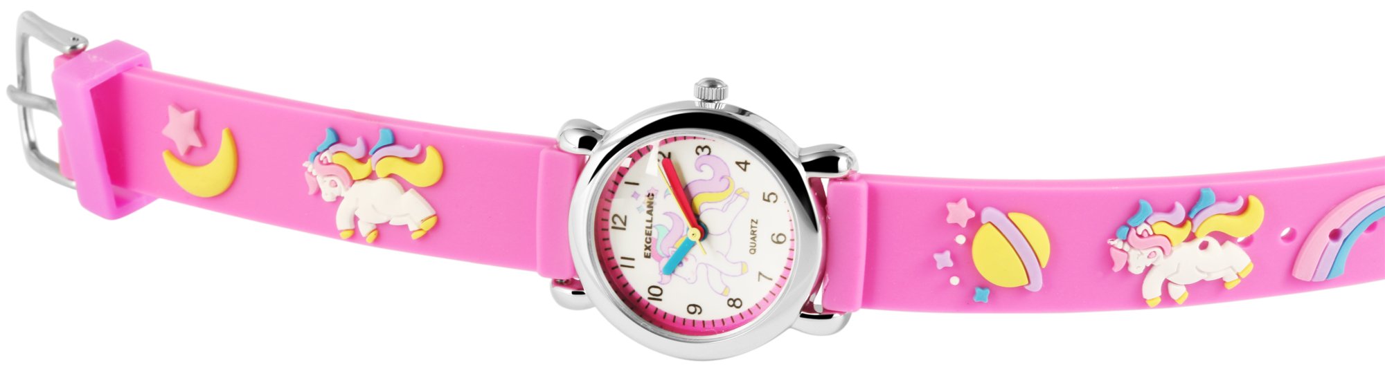 Excellanc Orologio Pony Analogico per Ragazza con Cinturino in Silicone Rosa