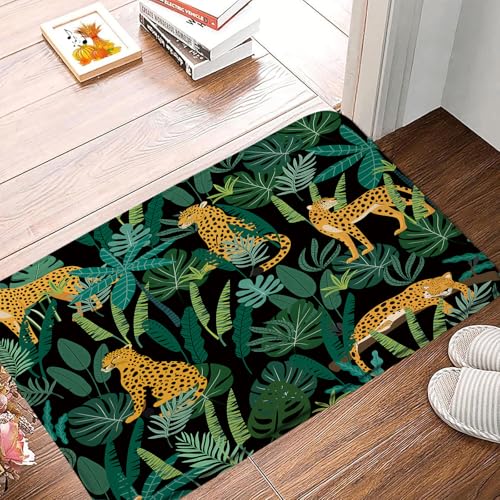 Leopard Green Palm Print Bath Rug