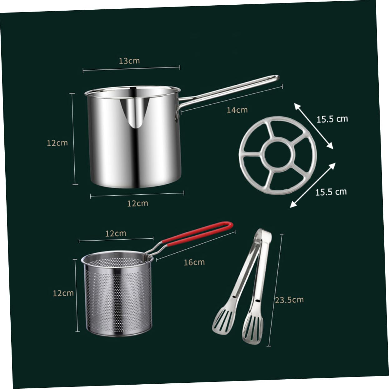 Alipis Frittiertopf Inklusive Zange und Herd Ring aus Edelstahl Silber mit Frittierkorb und Ergonomischem Griff Geeignet zum Frittieren von Fleisch und Pommes für Babyernährung
