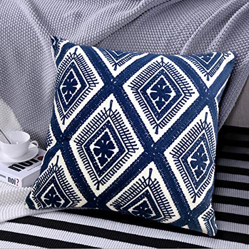 Alysheer Embroidered Decorative Throw Pillow Covers 18X18 Inches Set Of 2 Pieces, Boho Geometric Modern Chic Classic Pattern Cotton Cushion Cases For Sofa Couch Bed Living Room(Navy Blue) #TOP5
