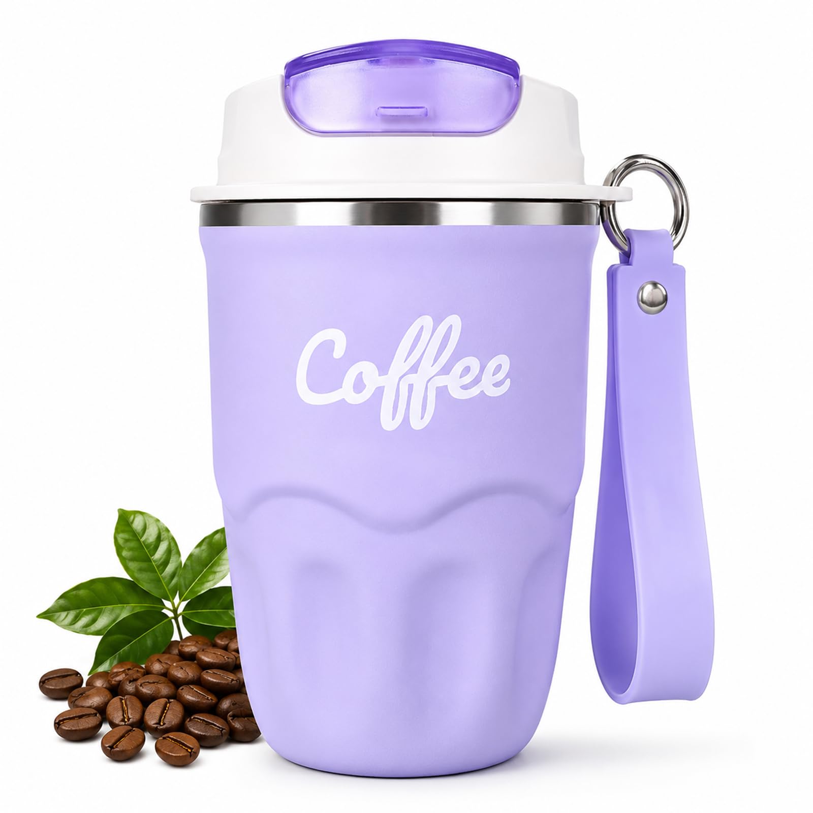 Coffee Vacuum Flask, 1 Count Portable Coffee Cup with Lid & Handle, Stainless Steel Insulated Water Bottle for Home, Office, and Outdoor Use, Insulated Travel Drinkware, Travel Coffee Mugs (Purple)