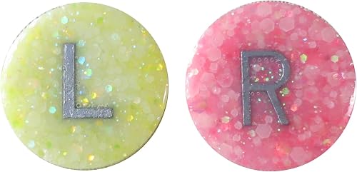 X-Ray Markers - Round Pastel Yellow and Coral Glitter Epoxy Resin with Lead Lett