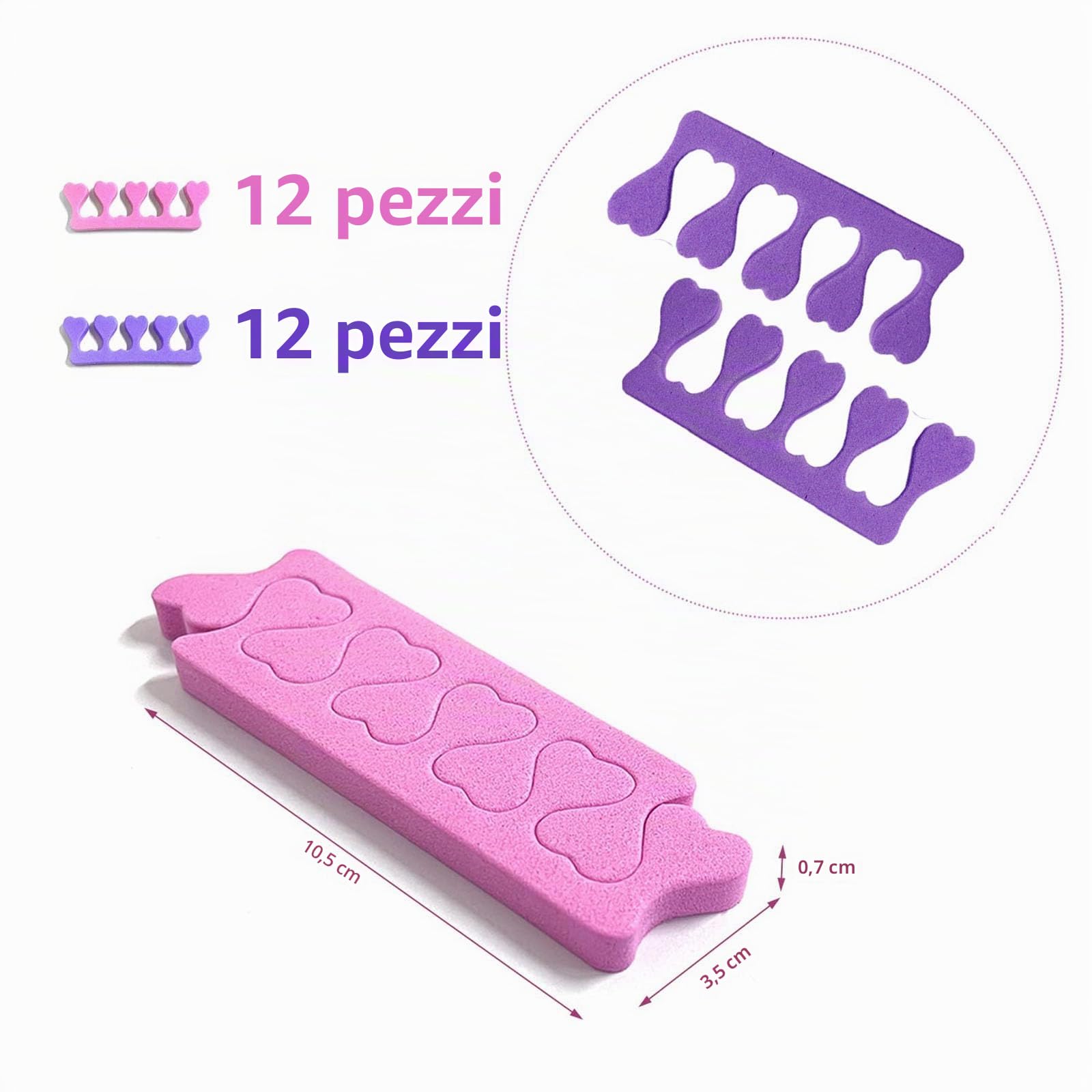 24 pezzi di pesca cuore toe divider, finger divider, unghie e toenail pad separazione, adatto per il miglioramento delle unghie, pedicure, applicazione gel, ecc. (rosa/viola)