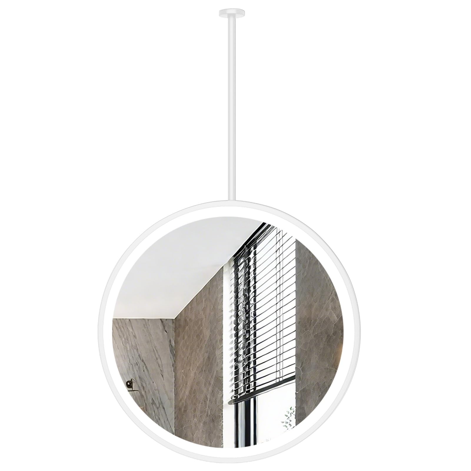 FGXHHS Vanity Make-up Mirror Ceiling Mounted Mirror, Round Bathroom Hanging Rod with LED Lights, Large Circle Wall White Metal Frame(Diameter-40CM/15.7INCH)