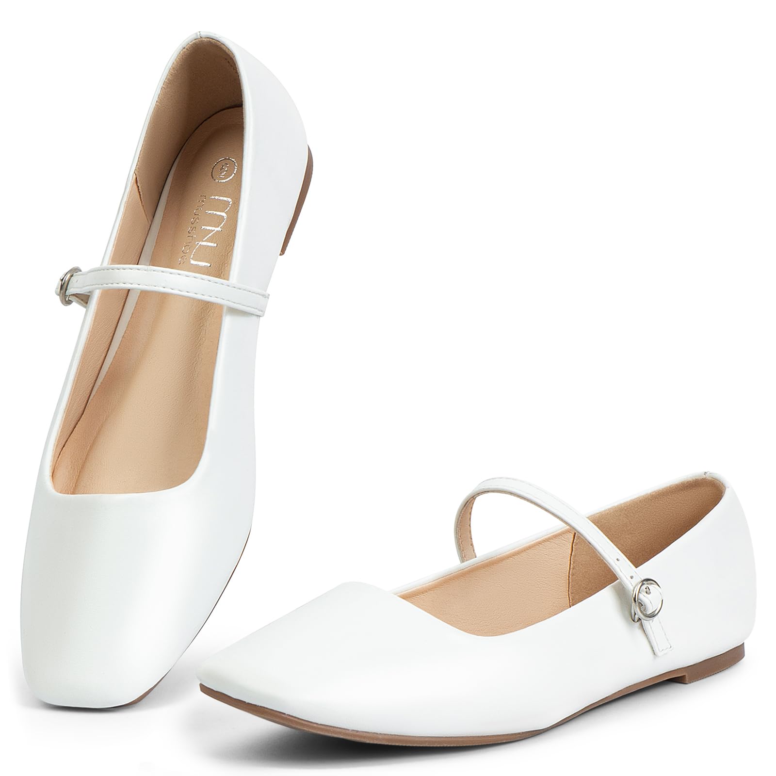 MUSSHOE Mary Jane Flats for Women: Classic Square Toe Ballet Flats with Strap - Comfortable Dressy Shoes for Teachers & Office