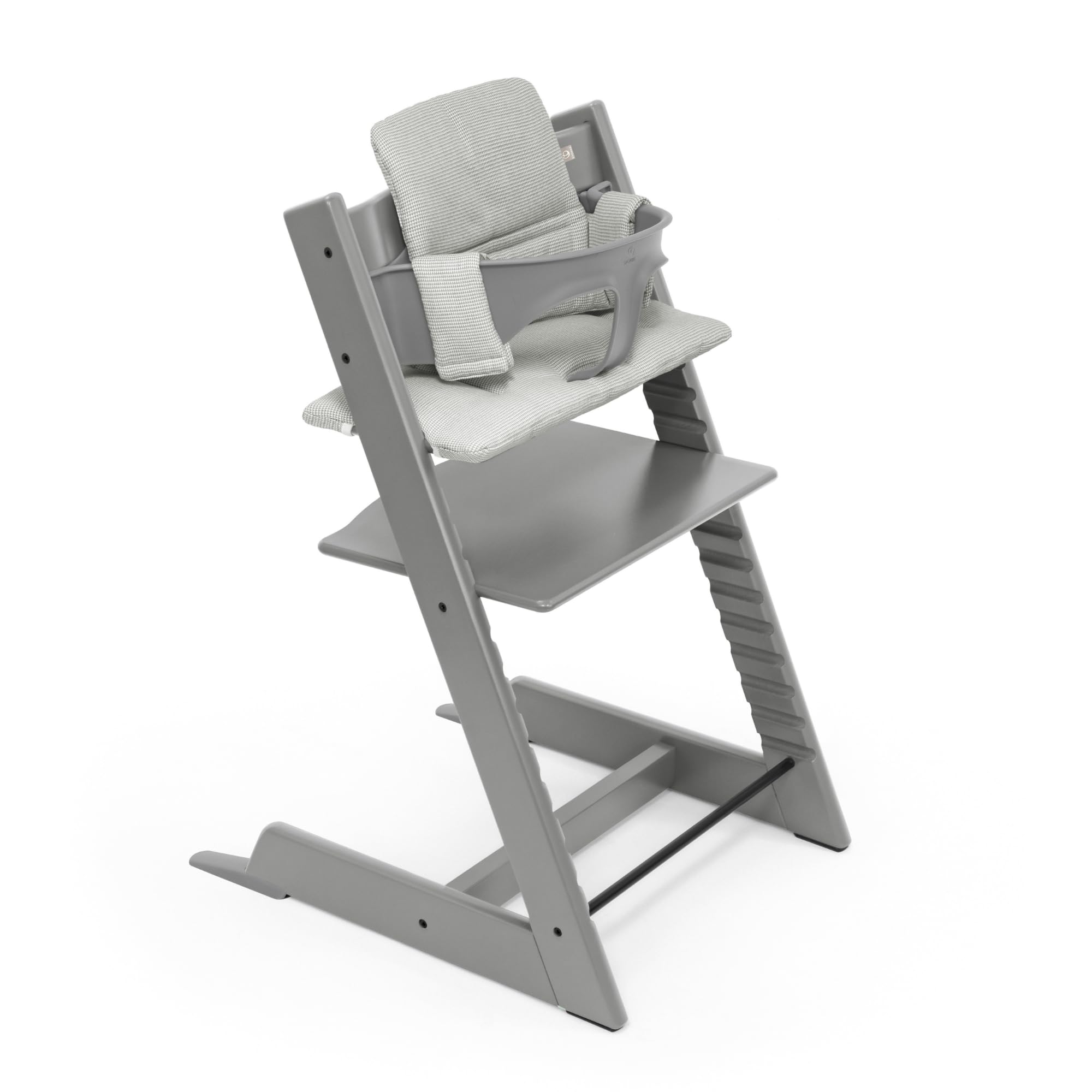 Seggiolone Stokke Tripp Trapp (Storm Grey) con cuscino OCS (Nordic Grey) - Include sedia Tripp Trapp, Baby Set 2 per bambini da 6 a 36 mesi e cuscino - Regolabile, ergonomico e facile da pulire