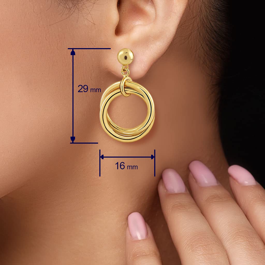 Pendientes de Mujer Cortos Con Aros Chapados En Oro De 18k- Diseño Artesanal