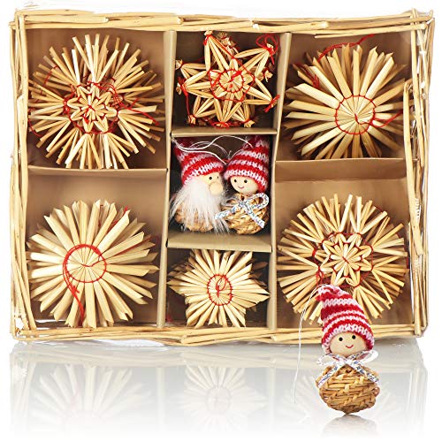 com-four® 28x Strohsterne im Mix-Set - Christbaum-Schmuck -...