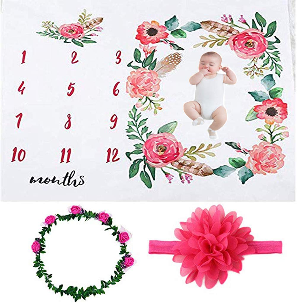Citihomy Baby Girl Monthly Milestone Blanket Newborn Photo Props Shoots Backdrop Personalized Red Floral Baby Fashions Photography Growing Infants Toddlers Swaddle Blanket