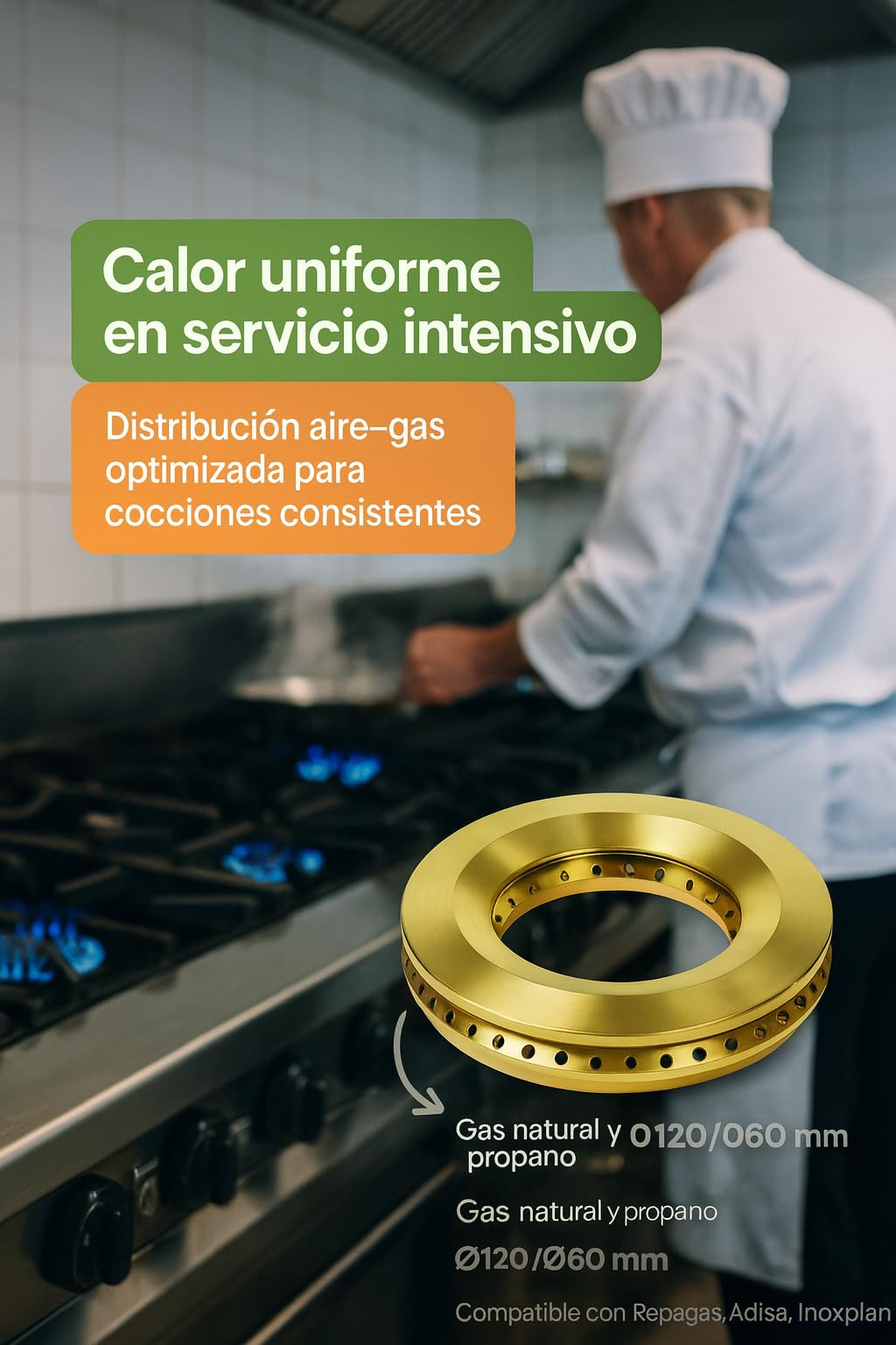 Corona Quemador Ø120 Mm Latón Gas Natural Propano C-941/121 Ref. 50141088 Dispersor Llama Profesional para Cocina Industrial Hostelería Diámetro Interior 60 Mm Recambio Técnico