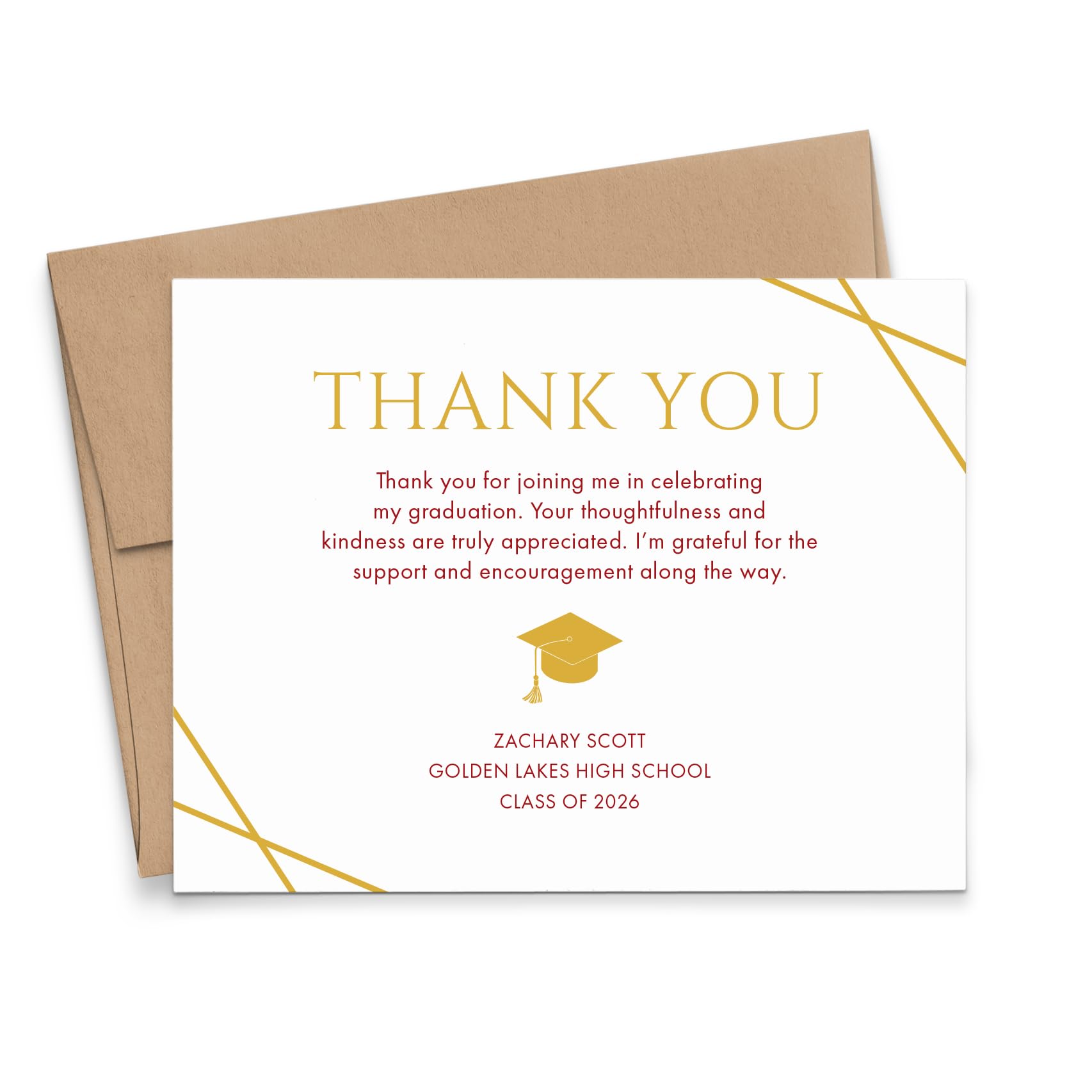 grad card thank you letter Personalized Graduation Cards Maroon and Gold, FLAT Thank You Notes With Message, Class of 2026 Thank You For Graduation Gifts, Your Choice of Color, Quantity, and Envelope Flavour:Choc Hazelnut Ancient Mew Pokemon Card representing your journey of MTG x Final Fantasy