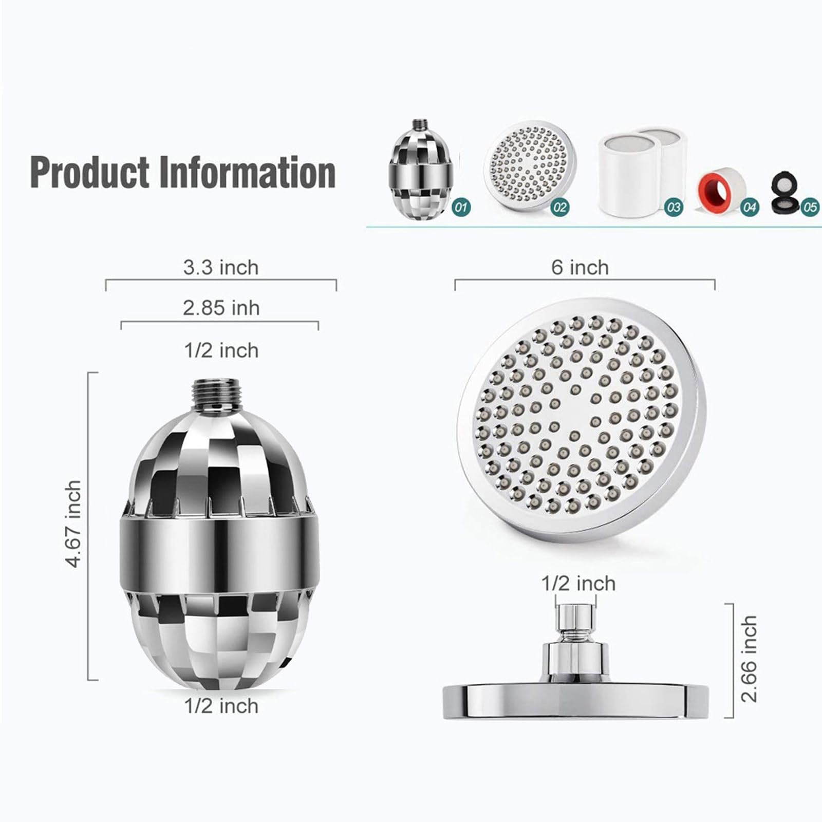 Alcachofa De Ducha con Filtro, Suavizante De Agua para Cabezal De Ducha Tipo Iluvia, Filtro De Cabezal De Ducha De Agua Dura De 10 Etapas, Alcachofa Ducha Exterior Redondo, Ducha Lluvia