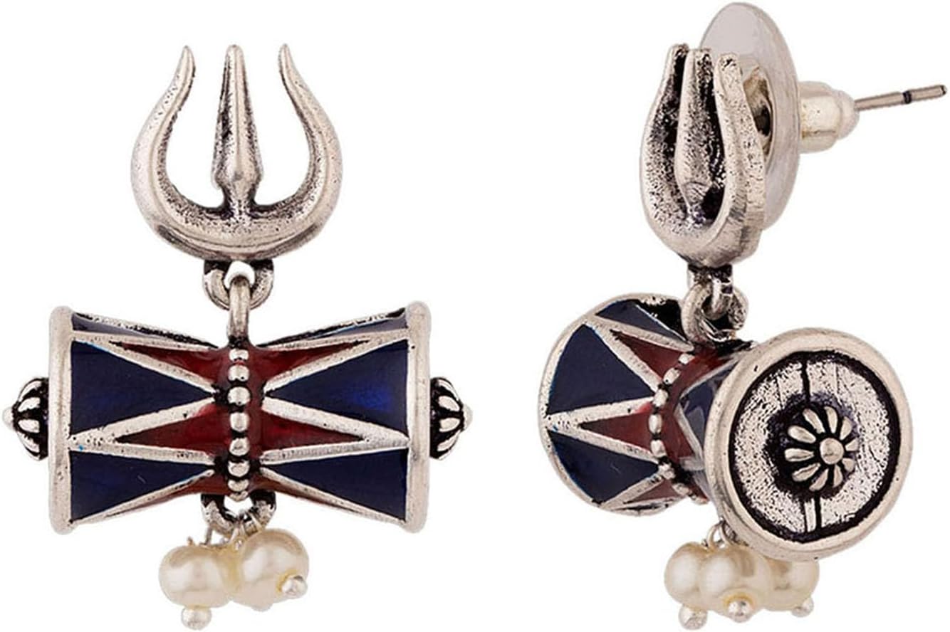 Moksha Damru Trishul Earrings, Onesize, Brass, No Gemstone