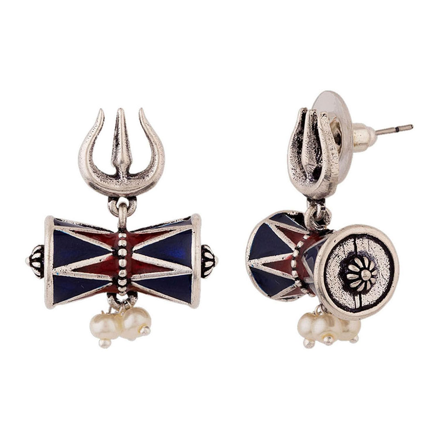 Moksha Damru Trishul Earrings|Oxidised|Party|EveryDay Wear|Stud Earrings for Women|-image-5
