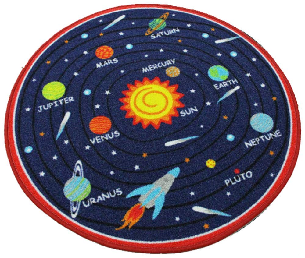 HUAHOO Blue Solar System Kids Area Rug Educational Learning Carpet Fun Rug Children Area Rug for Playroom & Nursery - Non Skid Gel Backing (39