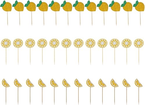 Miniatura 1 de PRETYZOOM 36 piezas de limonada decoración de fiesta de limón decoración de pastel de limón con purpurina para cupcakes frutas suministros de fiesta