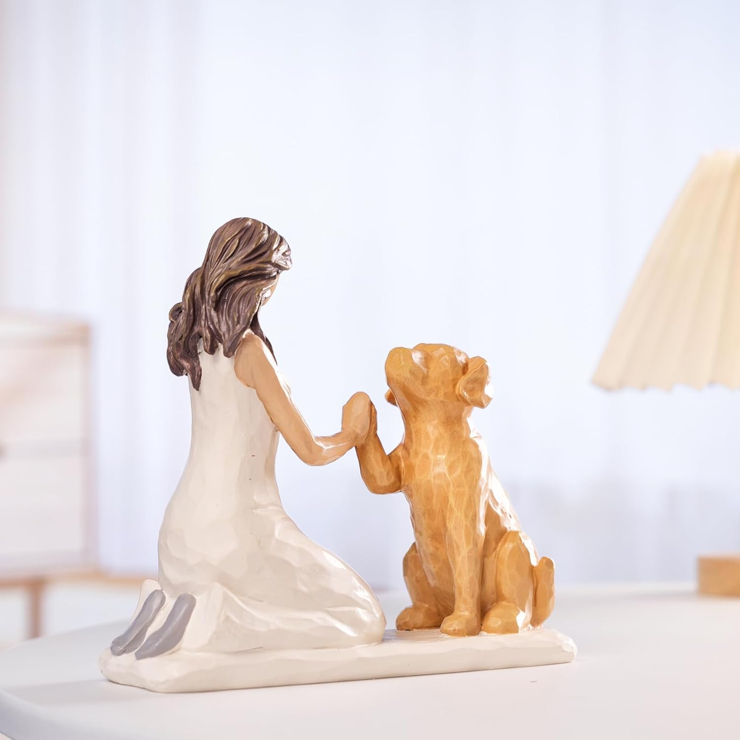 BUTILIVEEN Resin Woman with Dog Figurines, Sympathy Dog Memorial, Pet Loss Gifts, Golden Retriever, Labrador Gifts, Home Bedroom Living Room Tabletop Shelf Decor - Image 3