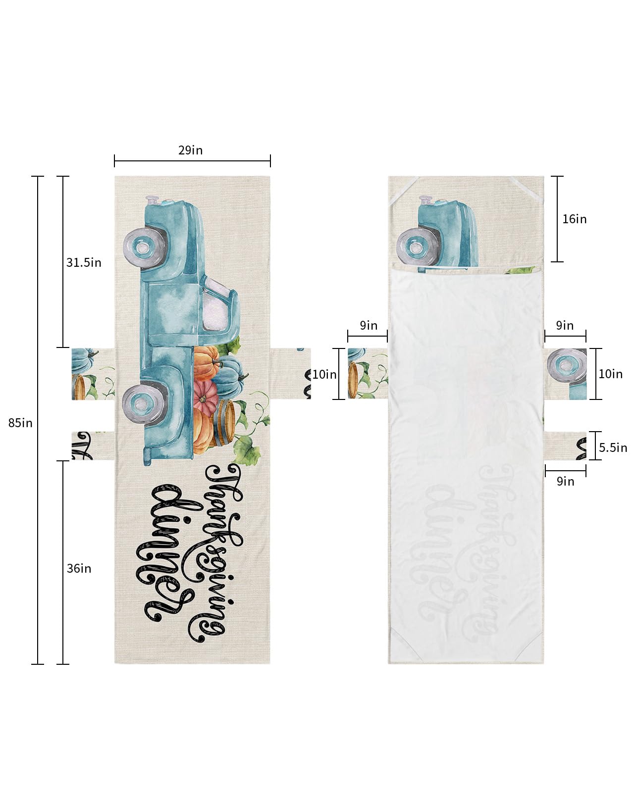 Fall Thanksgiving Beach Lounge Chair Towel Cover, Soft Chaise Lounge Towel with Side Pockets Patio Pool Chairs Cover for Beach/Pool Sunbathing 29x85 Watercolor Blue Truck Pumpkins Rustic