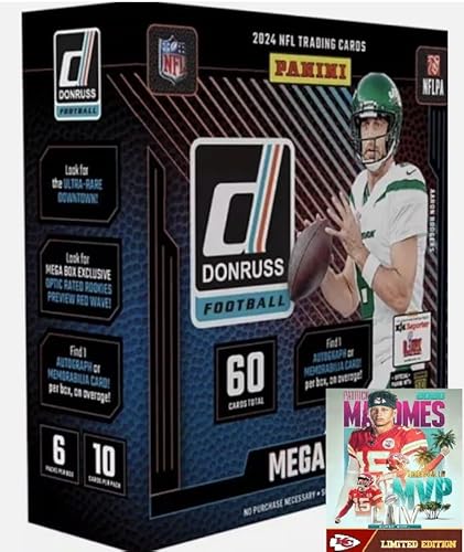 NEW 2024 Panini DONRUSS Football Card MEGA Box, 1 Autgoraph or Jersey Card Per Box - Plus Novelty Patrick Mahomes Card