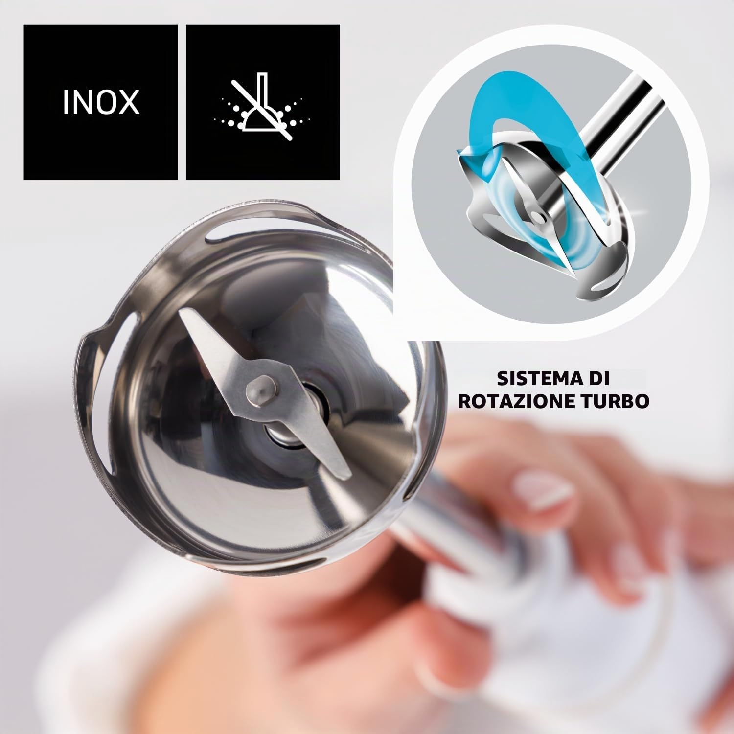 Taurus Robot 600 Plus – Frullatore a immersione, 600 W, 0.5 litri, 0 Decibel, Bianco e blu, [Classe di efficienza energetica A]