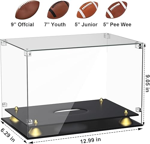 Miniatura 2 de KKU Vitrina de fútbol acrílico - Soporte negro transparente de doble nivel para exhibición de fútbol firmada con autógrafo