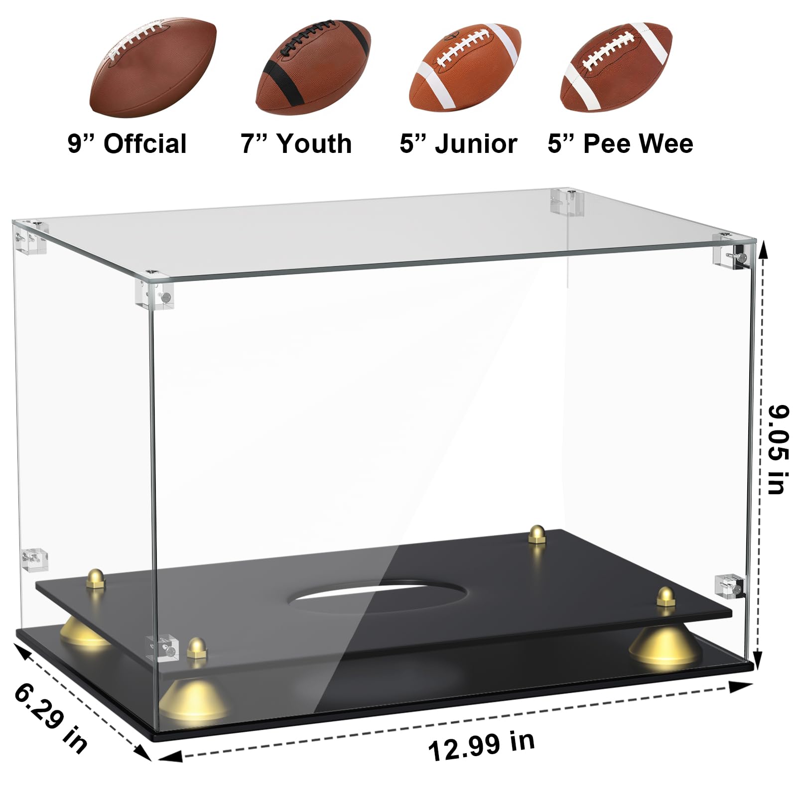 KKU Acrylic Football Display Case - Clear Double Tier Black Stand for Signed Autographed Football Display