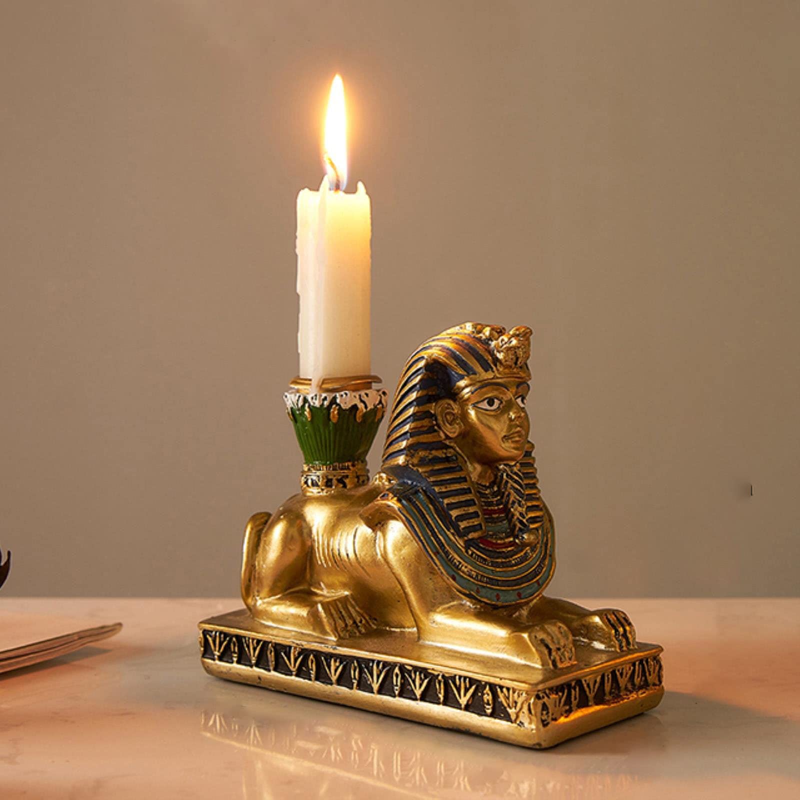 Portacandele Egiziano In Resina Nera - Decorazione Misteriosa Per Halloween E Arredamento Vintage - Foto 6