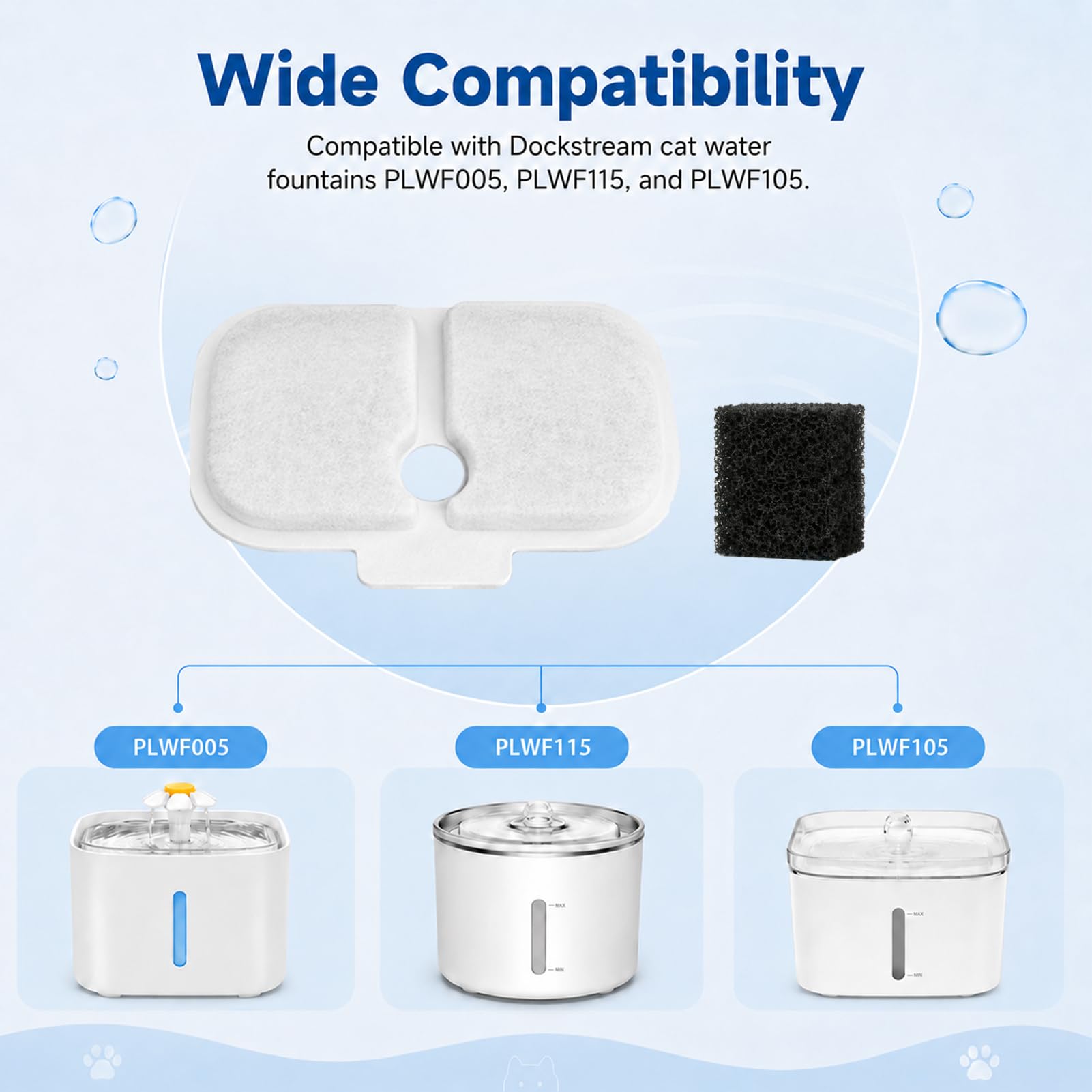 12 Stück Filter für Wasserbrunnen für Katzen, kompatibel mit PLWF005 PLWF115 PLWF105, Filter kompatibel mit Dockstream, Katzenbrunnen mit mehrschichtiger Filterung, vertikal, Aktivkohle-Kartusche