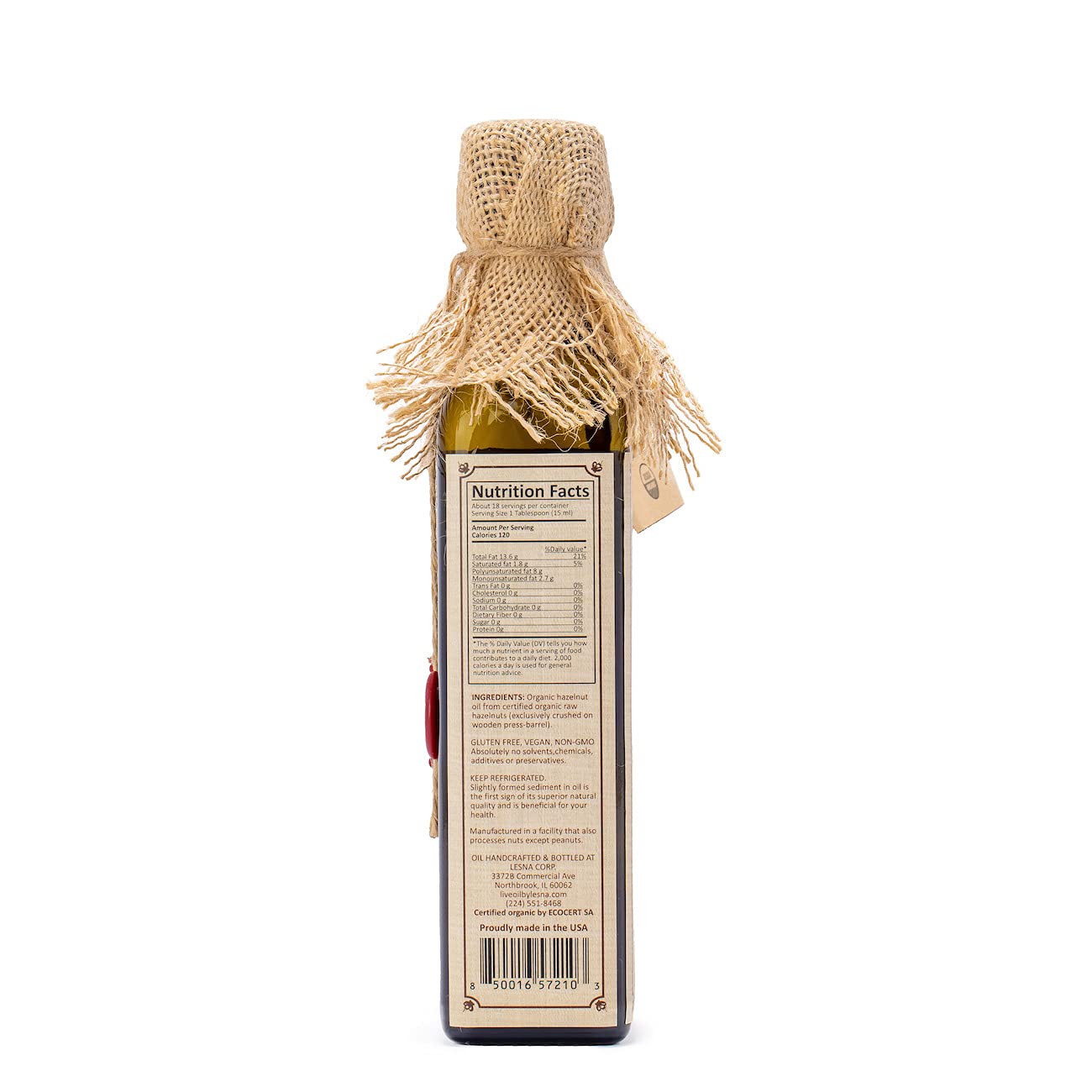 Raw Organic Hazelnut Oil, Cold-Pressed in Wooden Barrels – 8.45 fl oz (250 ml) | Unrefined, Non-GMO, No Preservatives | Culinary & Cosmetic Use