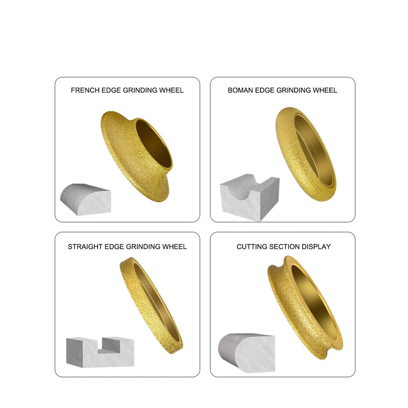 Schleifscheibe für Kantenprofile 1 STÜCK Gelötete Steinkantenschleifscheibe Diamant Römisches Rad Schleifscheibe Fliesen Marmor Nuten und Kantenschleifwerkzeuge(Circular Edge 20mm)