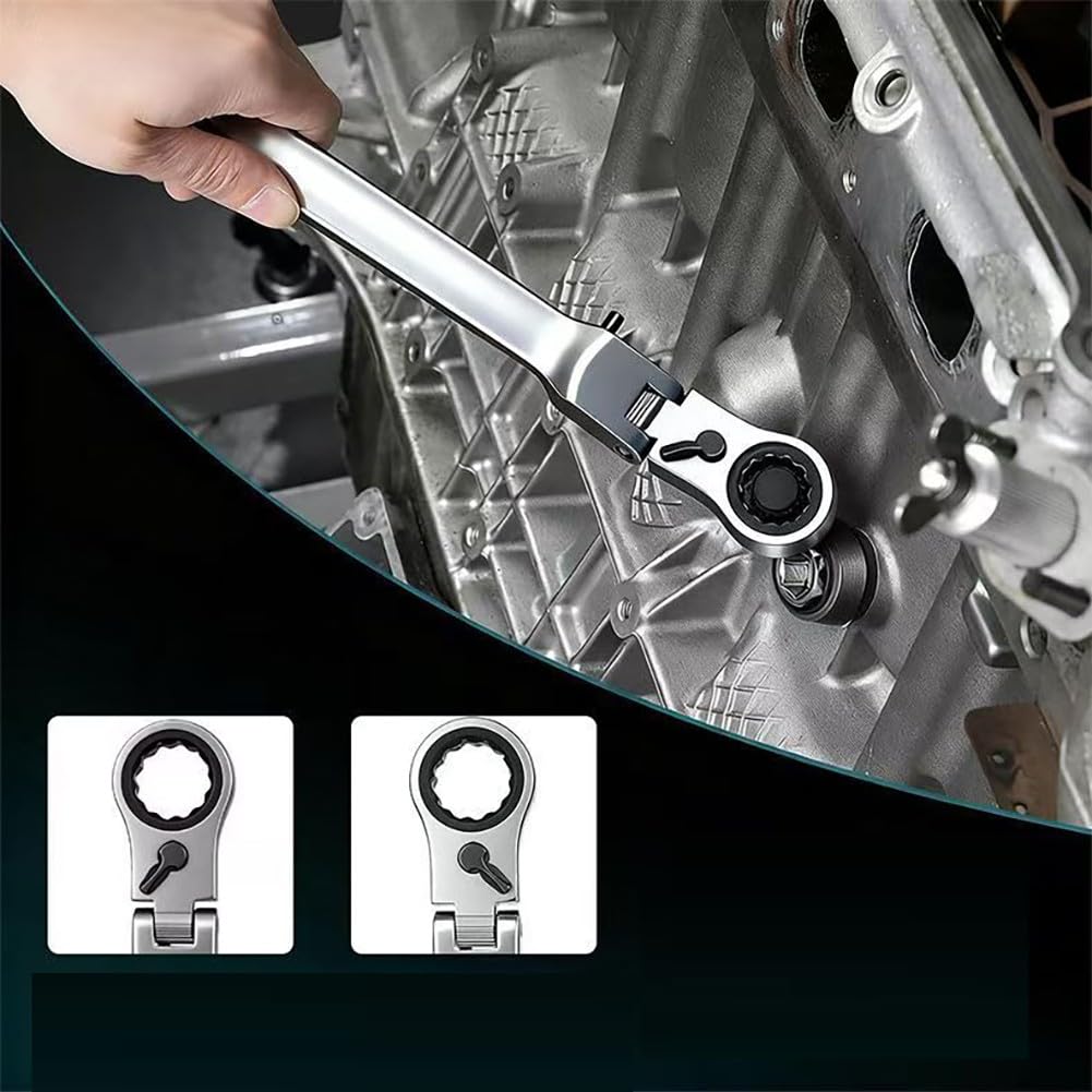 SPORTARC Set di chiavi a bussola, cricchetto a 72 denti, design passante, testa girevole a 180°, kit da 17 pezzi in acciaio legato per riparazione auto fai da te