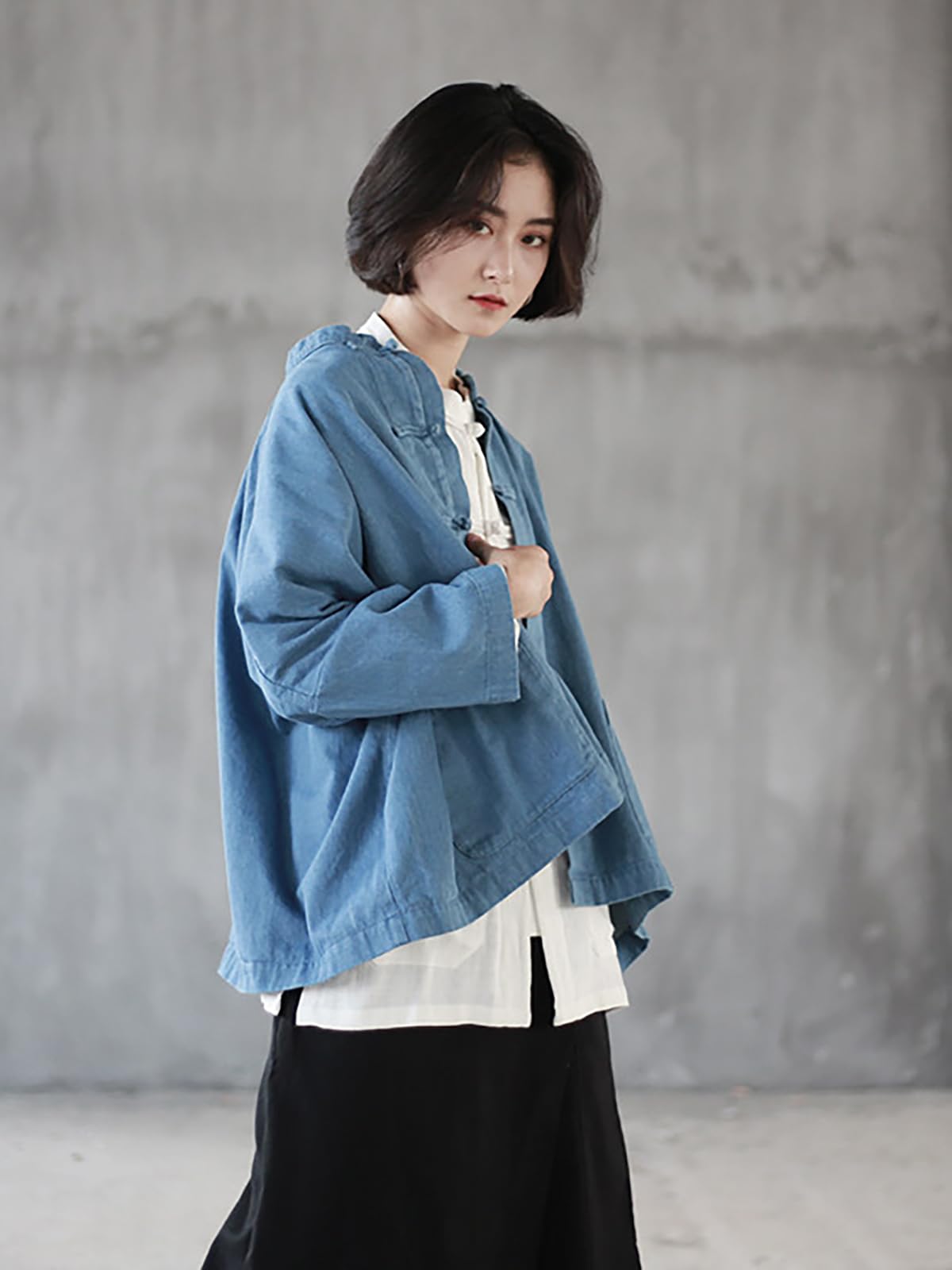 LZJN Giacca di jeans da donna manica lunga classica rana bottoni allentati Oversize Jean giacca cappotto