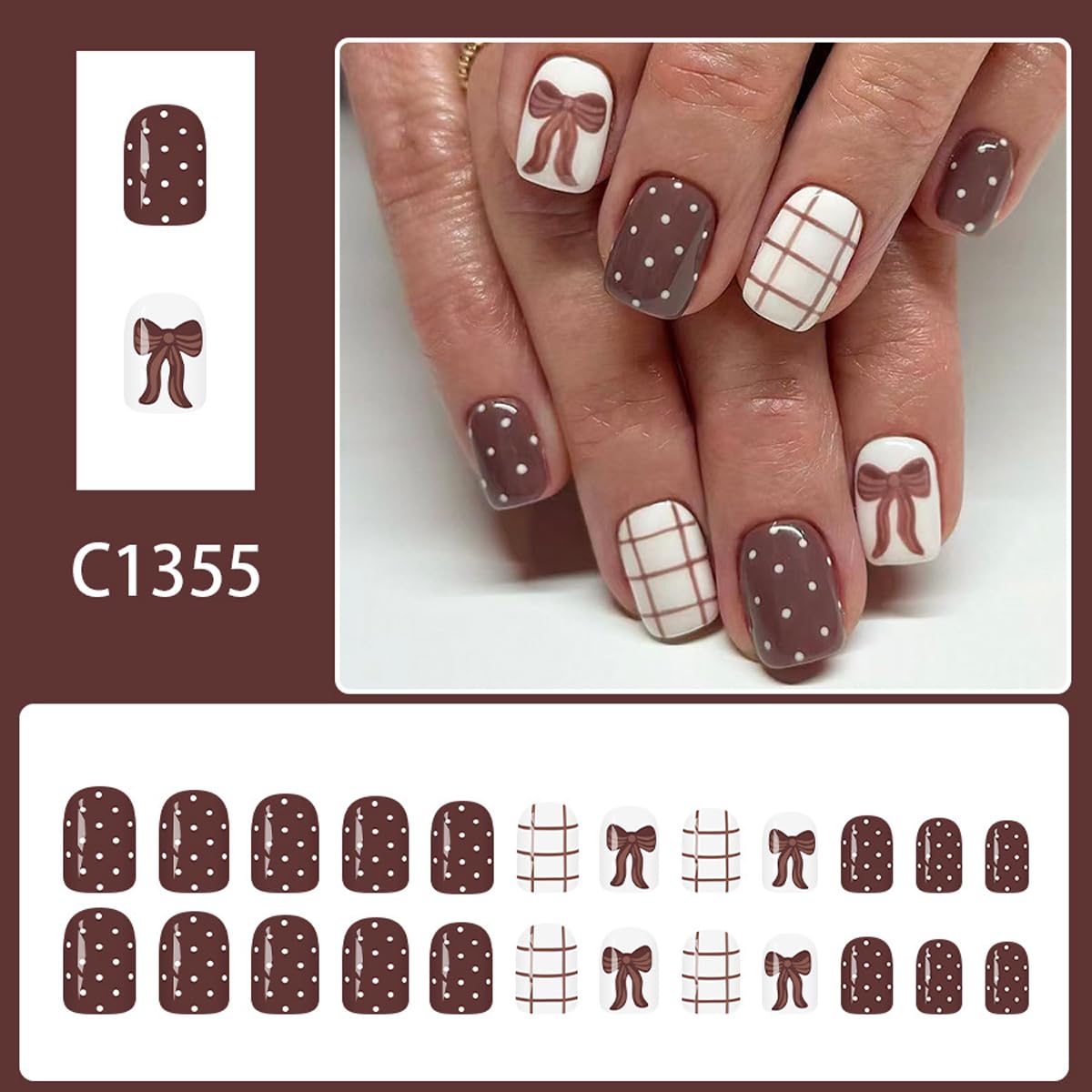 Press on Nails Fall Square Brown Short Fake Nails 24Pcs
