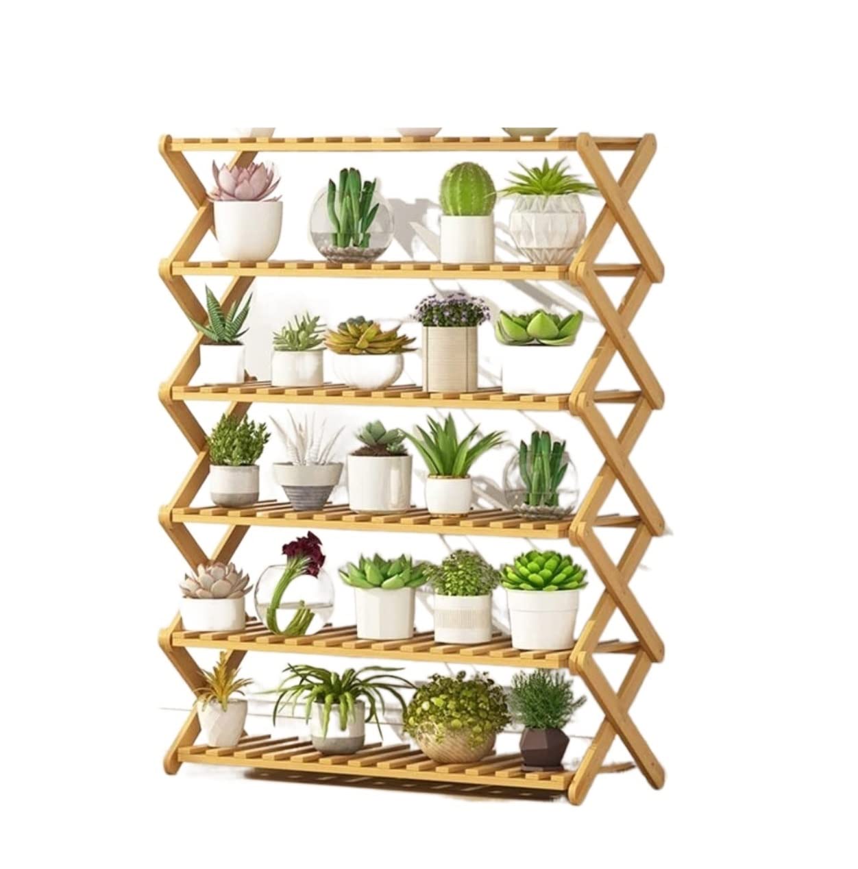 MHbdfsxz Plant Shelf For Multiple Plants Bamboo Wood Plant Shelf Folding Flower Display Stand Indoor Home Patio Garden Flower Stand For Patio(91*31*80cm)