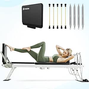 PAETA Foldable Reformer Pilates Machine for Home Use with Dual Resistance Springs and Cords, Supports Up to 400 lbs