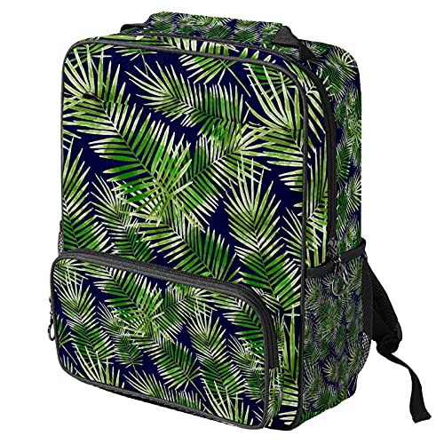 Sac à dos décontracté ordinateur portable à motif feuille tropicale bleu original