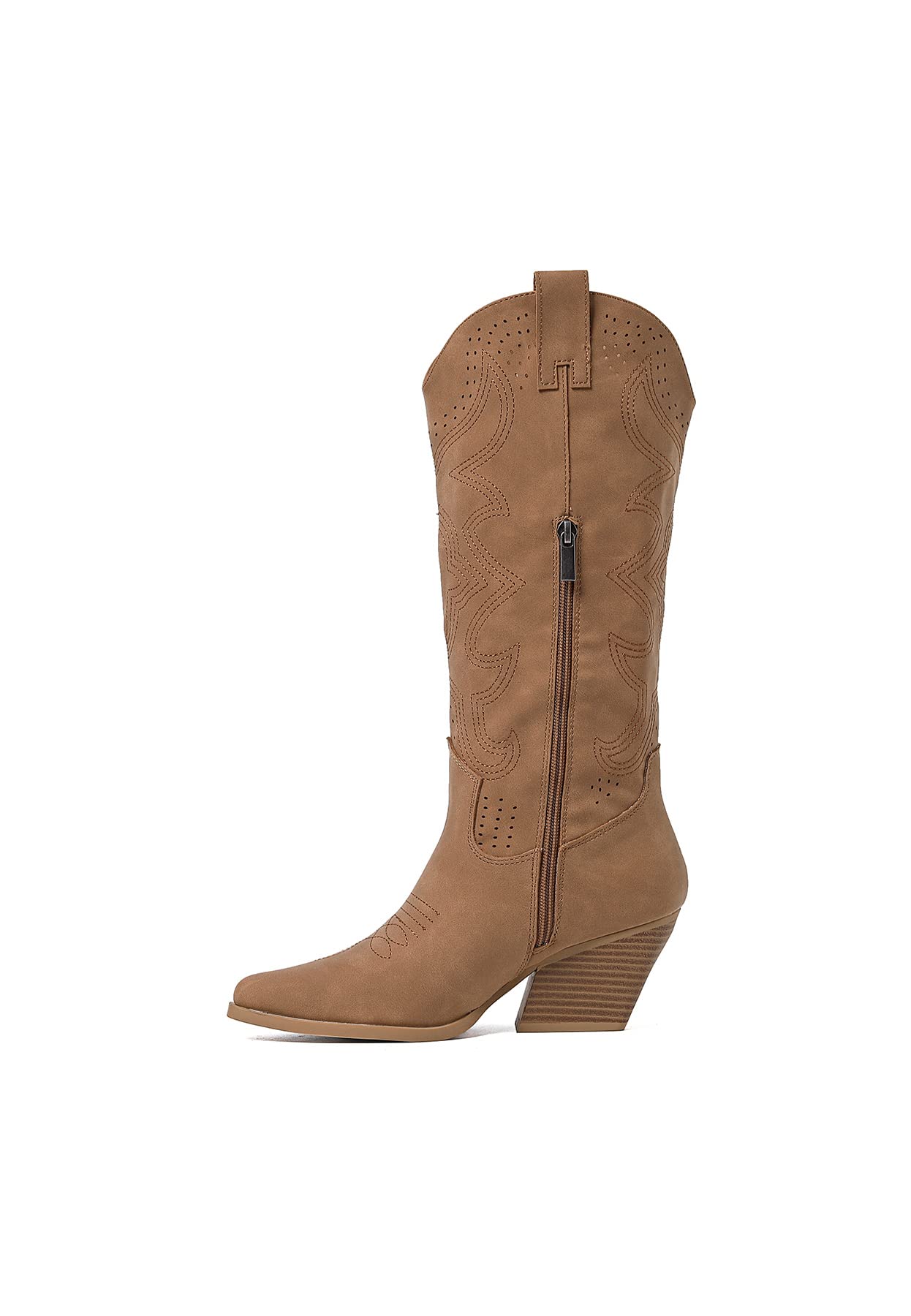 QUEEN HELENA Camperos Botas Texani Perforados con Tacón Western Cowboy Punta Botines con Cremallera Lateral Mujer X28-100