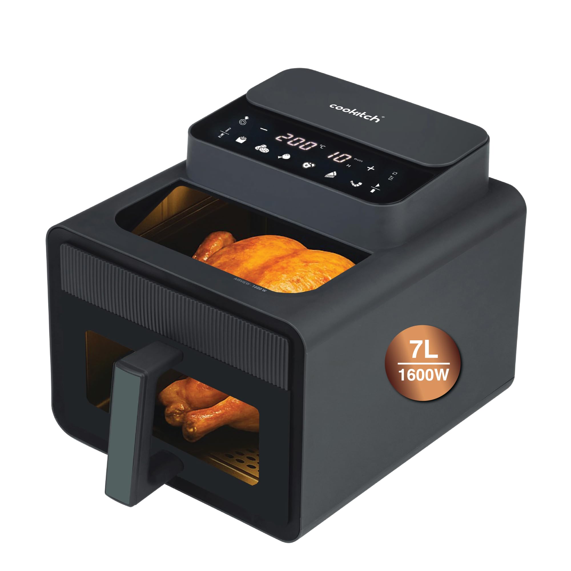 Cookitch Air Fryer 7L – Freidora de Aire Sin Aceite 7 Litros, Cocina para Max 6-8 Personas, Airfryer con Accesorios incluidos, Alta Potencia y Velocidad, Fácil de Limpiar